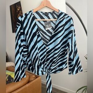 NWT TopShop Blue Black Zebra Print Tie Top